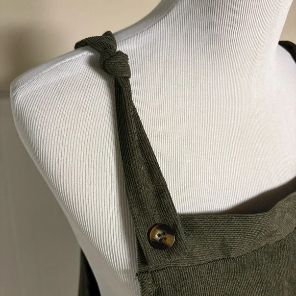 Olive Green Corduroy Pinafore Dress - Picture 3 of 6